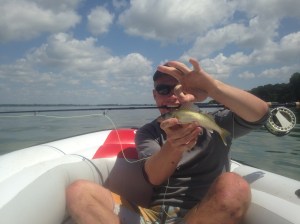 Joe Petrow with a baby walleye on the fly